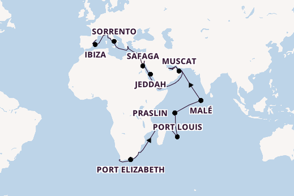 Mediterranean Sea from Cape Town, South Africa with the Seven Seas Voyager