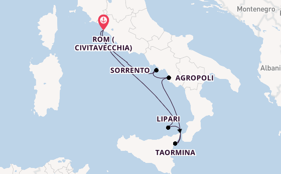 Westliches Mittelmeer ab Civitavecchia (Rom), Italien auf der Star Clipper