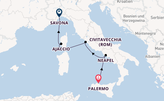 Westliches Mittelmeer ab Palermo, Sizilien auf der Costa Fascinosa