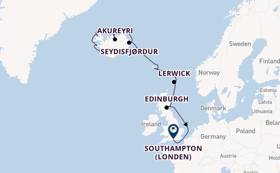 Verenigd Koninkrijk vanaf Reykjavik, IJsland met de Vista