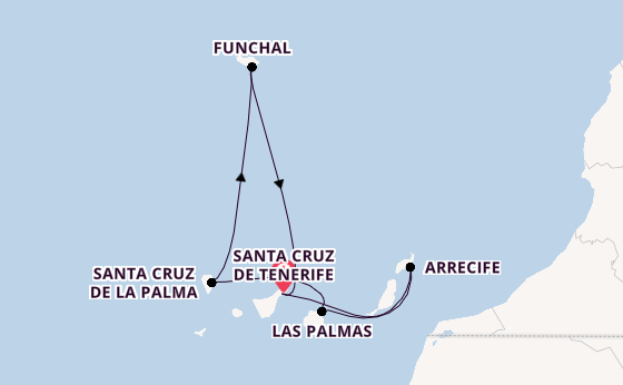 Canarische Eilanden vanaf Santa Cruz de Tenerife, Tenerife, Spanje met de Mein Schiff Relax