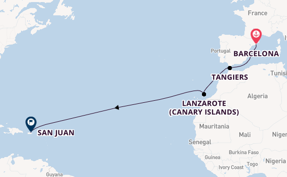 Canary Islands from Barcelona, Spain with the Scarlet Lady