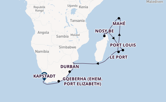 Indischer Ozean ab Port Louis, Mauritius auf AIDAblu