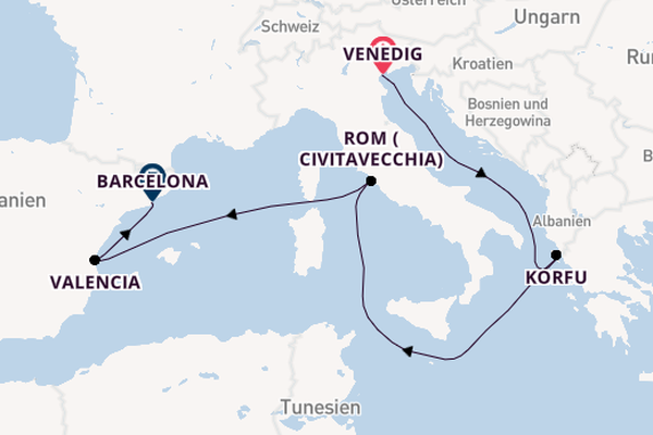 Westliches Mittelmeer ab Venedig, Italien auf der MSC Lirica