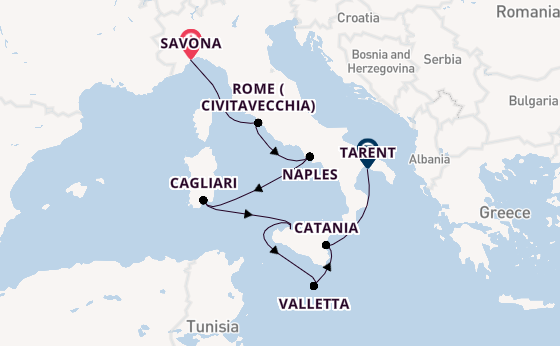 Western Mediterranean from Savona, Italy with the Costa Serena