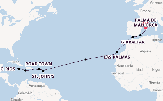 Caribbean vanaf Palma de Mallorca, Mallorca, Spanje met de Mein Schiff 3