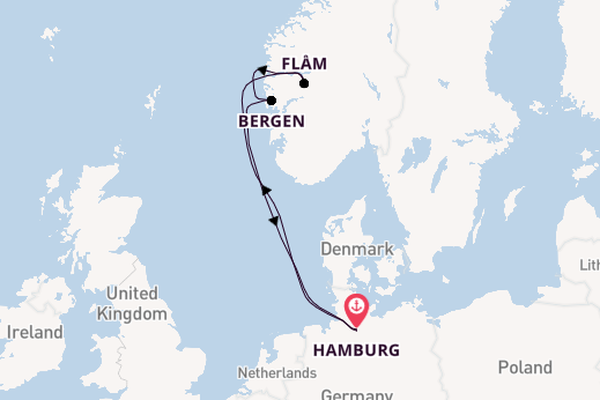 Noorwegen vanaf Hamburg, Duitsland met AIDAprima
