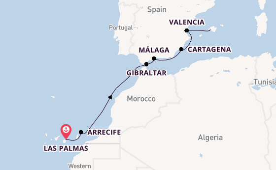 Westelijke Middellandse Zee vanaf Las Palmas, Gran Canaria, Spanje met AIDAstella
