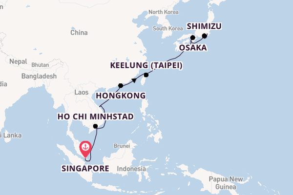 Oost-Azië vanaf Singapore, Singapore met de Diamond Princess