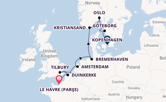 Noorwegen vanaf Le Havre (Parijs), Frankrijk met de Seven Seas Mariner