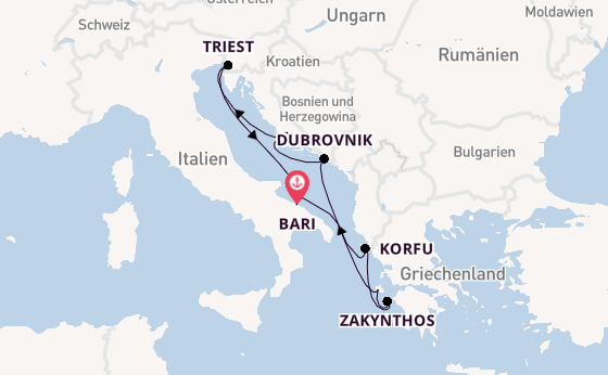 Mittelmeer ab Bari, Italien auf der Costa Deliziosa