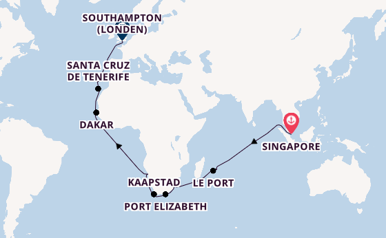 Afrika vanaf Singapore, Singapore met de Queen Victoria