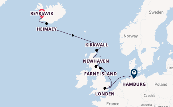Verenigd Koninkrijk vanaf Reykjavik, IJsland met de HANSEATIC spirit
