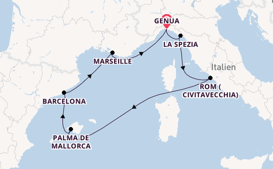Westliches Mittelmeer ab Genua, Italien auf der MSC World Europa