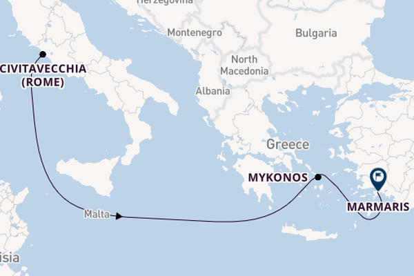 Middellandse Zee vanaf Civitavecchia (Rome), Italië met de MSC Divina