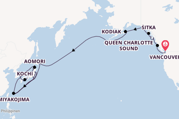 Transpazifik ab Vancouver, Kanada auf der Seabourn Encore