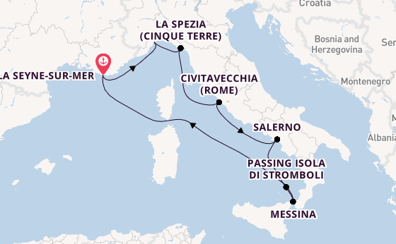 Westelijke Middellandse Zee vanaf La Seyne-sur-Mer, Frankrijk met de Costa Fascinosa