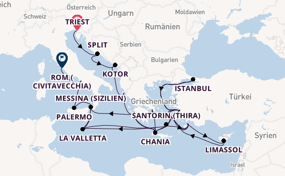 Mittelmeer ab Triest, Italien auf der Enchanted Princess