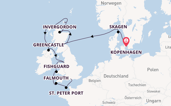 Vereinigtes Königreich ab Kopenhagen, Dänemark auf der Silver Dawn