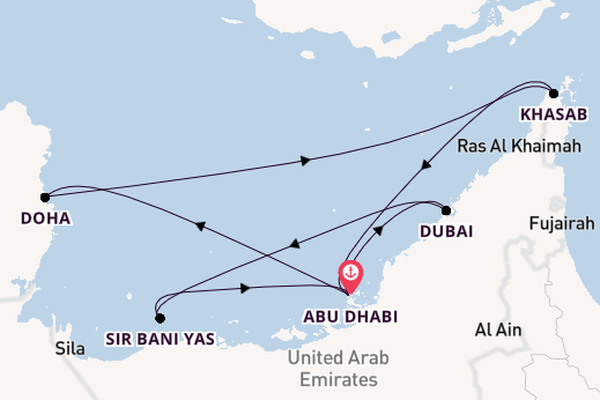 Perzische Golf vanaf Abu Dhabi, Verenigde Arabische Emiraten met de Celestyal Discovery