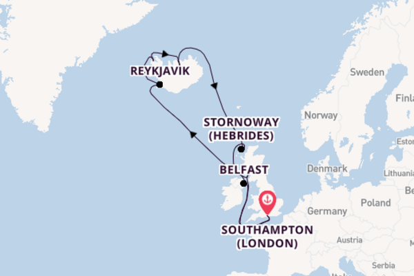 British Isles from Southampton (London), England, United Kingdom with the Queen Anne