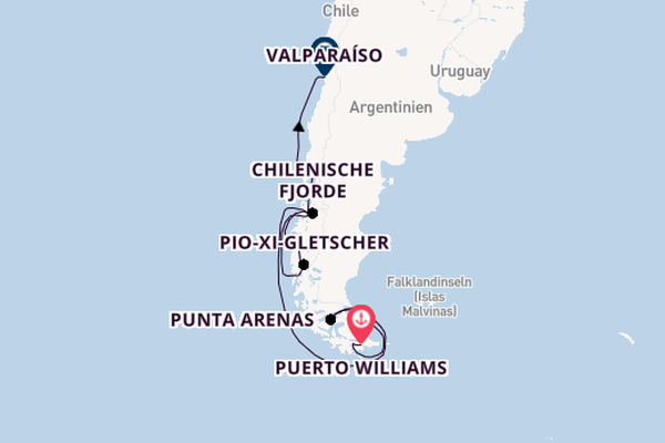 Patagonien ab Puerto Williams, Chile auf der Silver Cloud
