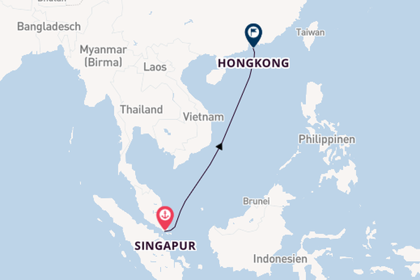 China ab Singapur, Singapur auf der Queen Elizabeth