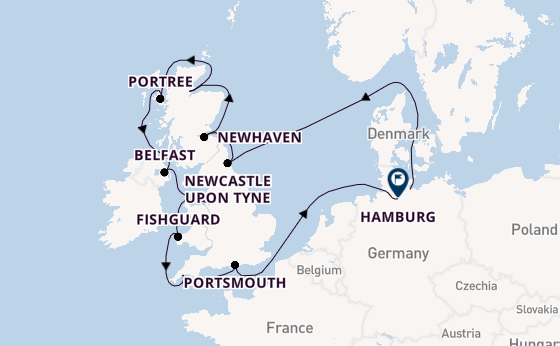 Verenigd Koninkrijk vanaf Travemünde, Duitsland met de MS EUROPA