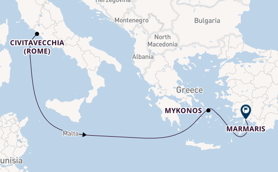 Middellandse Zee vanaf Civitavecchia (Rome), Italië met de MSC Divina