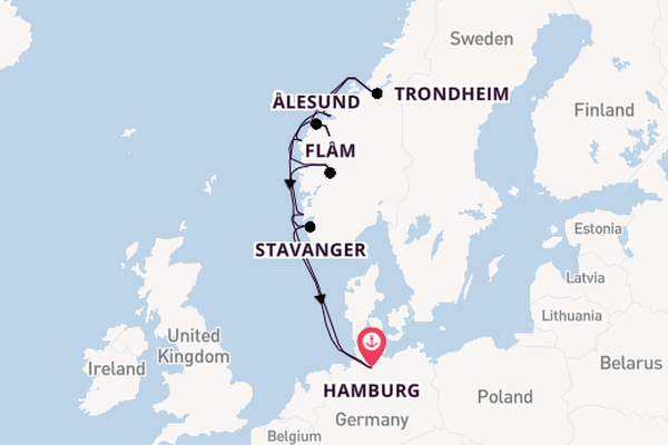 Noorwegen vanaf Hamburg, Duitsland met AIDAprima