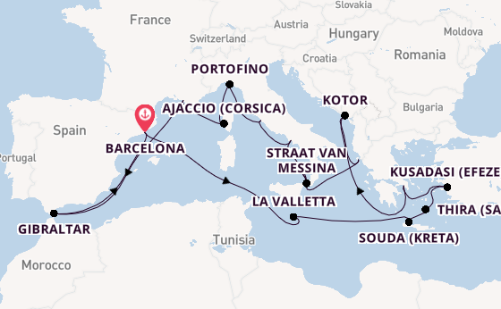 Middellandse Zee vanaf Barcelona, Spanje met de Oosterdam