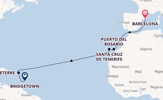 Barcelona To Barbados Caribbean Grand Journey