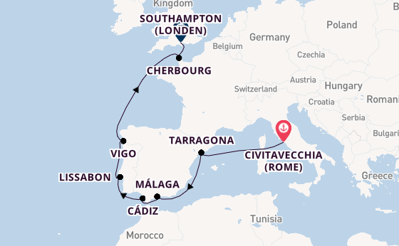 Westelijke Middellandse Zee vanaf Civitavecchia (Rome), Italië met de MSC Meraviglia
