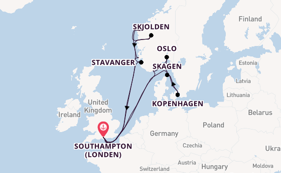 Noorwegen vanaf Southampton (Londen), Engeland met de Sky Princess