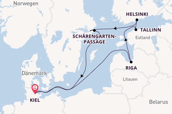Ostsee ab Kiel, Deutschland auf AIDAperla