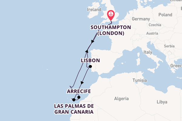 Canary Islands from Southampton, England with the Queen Anne