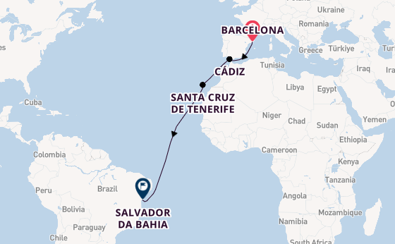 trans-Atlantisch vanaf Barcelona, Spanje met de MSC Armonia