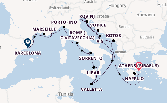 Mediterranean Sea from Athens (Piraeus), Greece with the Seabourn Ovation 