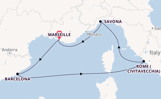 Western Mediterranean from Marseille, France with the Costa Smeralda