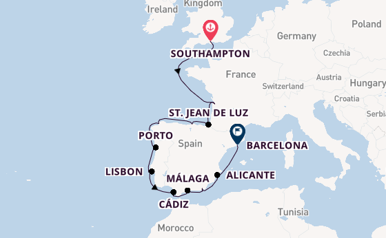 Western Mediterranean from Southampton, England with the Sirena