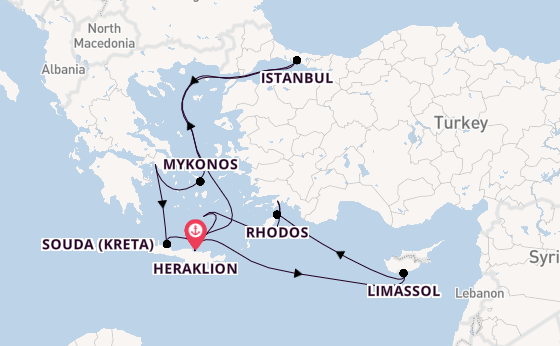 Oostelijke Middellandse Zee vanaf Heraklion, Griekenland met de Mein Schiff 5