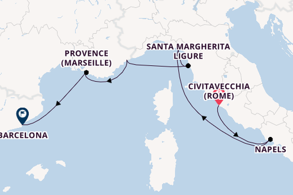Westelijke Middellandse Zee vanaf Civitavecchia (Rome), Italië met de Celebrity Equinox