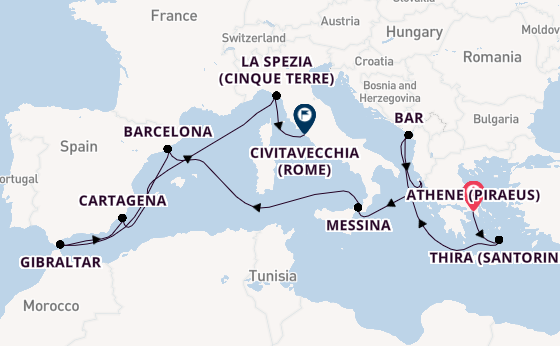 Middellandse Zee vanaf Athene (Piraeus), Griekenland met de Sun Princess