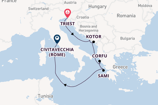 Middellandse Zee vanaf Triëst, Italië met de Queen Victoria