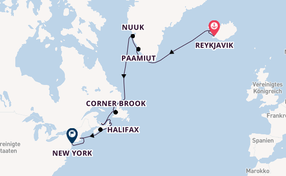 Transatlantik ab Reykjavik, Island auf der Vista