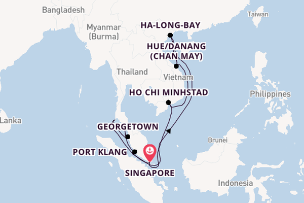 Zuidoost-Azië vanaf Singapore, Singapore met de Diamond Princess