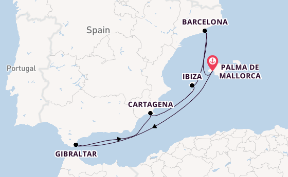 Westelijke Middellandse Zee vanaf Palma de Mallorca met AIDAcosma