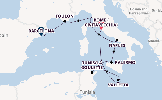 Western Mediterranean from Rome (Civitavecchia), Italy with the Seven Seas Navigator