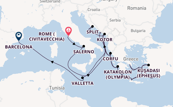 Eastern Mediterranean from Rome (Civitavecchia), Italy with the Enchanted Princess