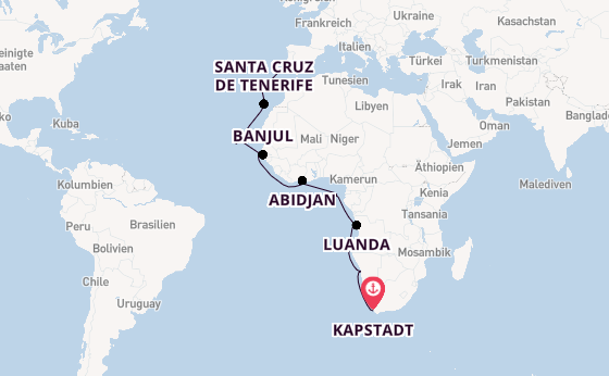 Afrika ab Kapstadt, Südafrika auf der Seven Seas Mariner